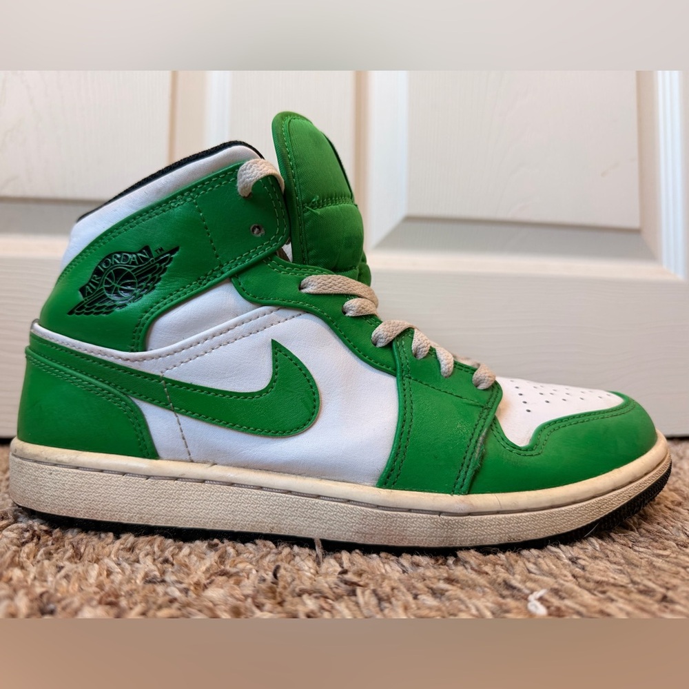 Nike Air Jordan | Mens | Mid Lucky Green and White | Athletic Sneakers